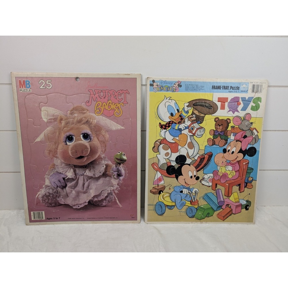 Vintage Muppet Babies Frame Tray Puzzle Disney Babies Miss Piggy Mickey 80s